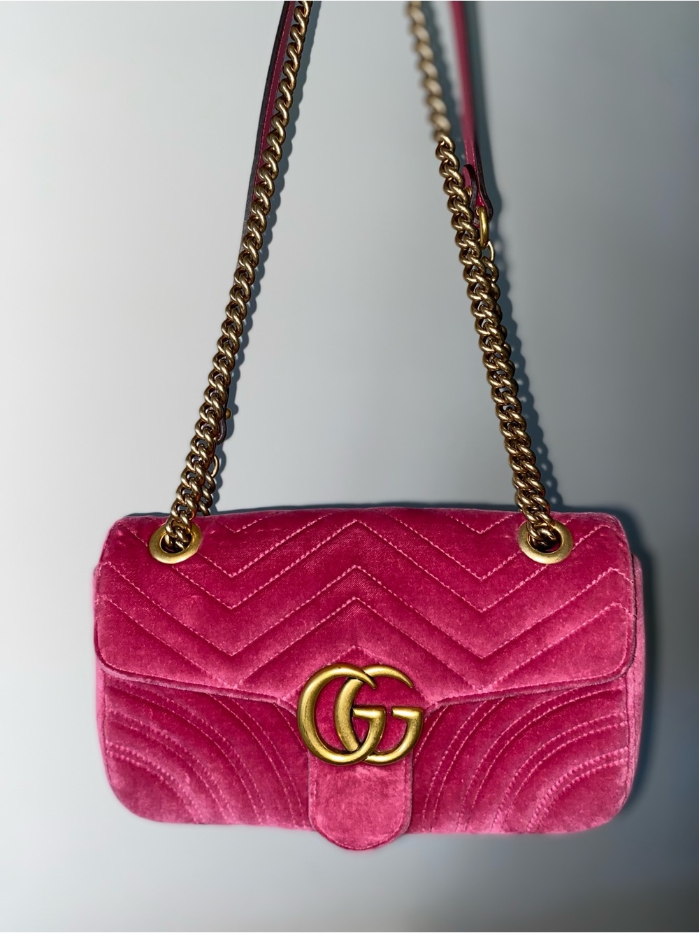 Pink Gucci Marmont Heart Embroidered Purse